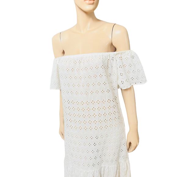 Natural Rough Cotton Off-white Eyelet Maxi Dress Size Fit L Slit on Both Sides - Picture 12 of 15